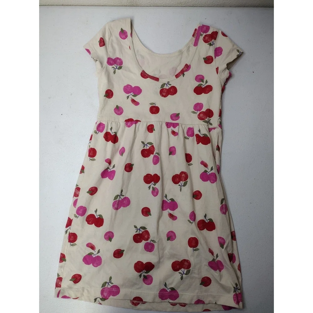 Carters Girls Cream Red Pink Cherry Print Cotton Short Sleeve Dress Size 7